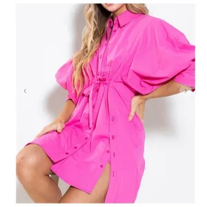 01 Button Detailed Balloon Sleeve Mini Dress