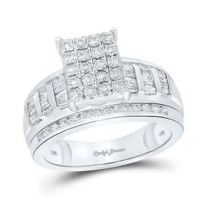 10kt White Gold Round Diamond Cluster Bridal Wedding Engagement Ring 1 Cttw