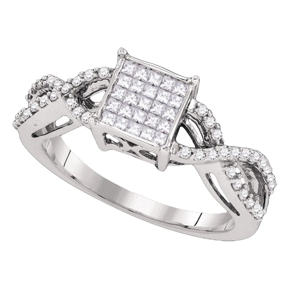 10kt White Gold Womens Princess Diamond Cluster Bridal Wedding Engagement Ring 1/2 Cttw