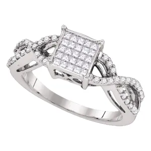10kt White Gold Womens Princess Diamond Cluster Bridal Wedding Engagement Ring 1/2 Cttw