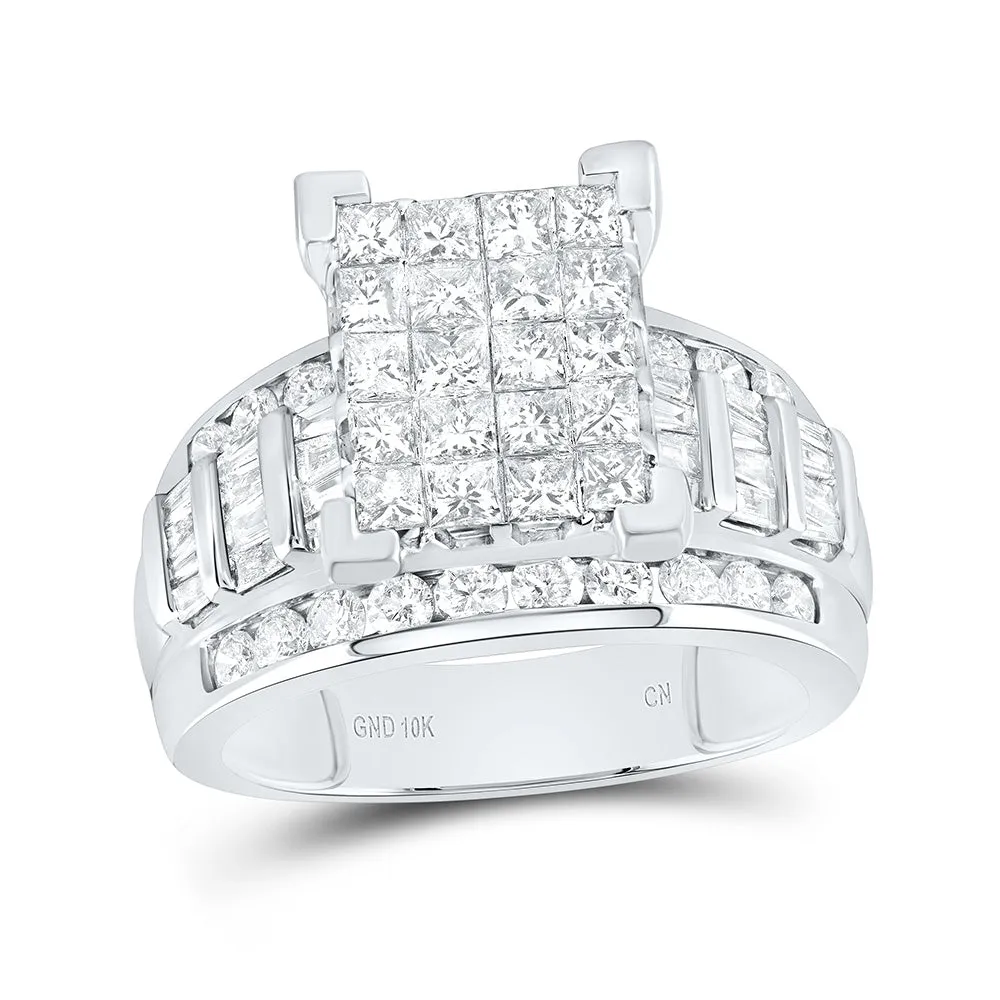 10kt White Gold Womens Princess Diamond Cluster Bridal Wedding Engagement Ring 2.00 Cttw - Size 5