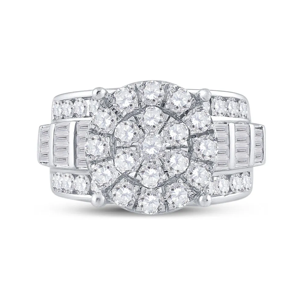 10kt White Gold Womens Round Diamond Cluster Bridal Wedding Engagement Ring 3.00 Cttw