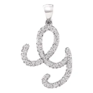 10kt White Gold Womens Round Diamond Cursive Letter G Pendant 1/5 Cttw