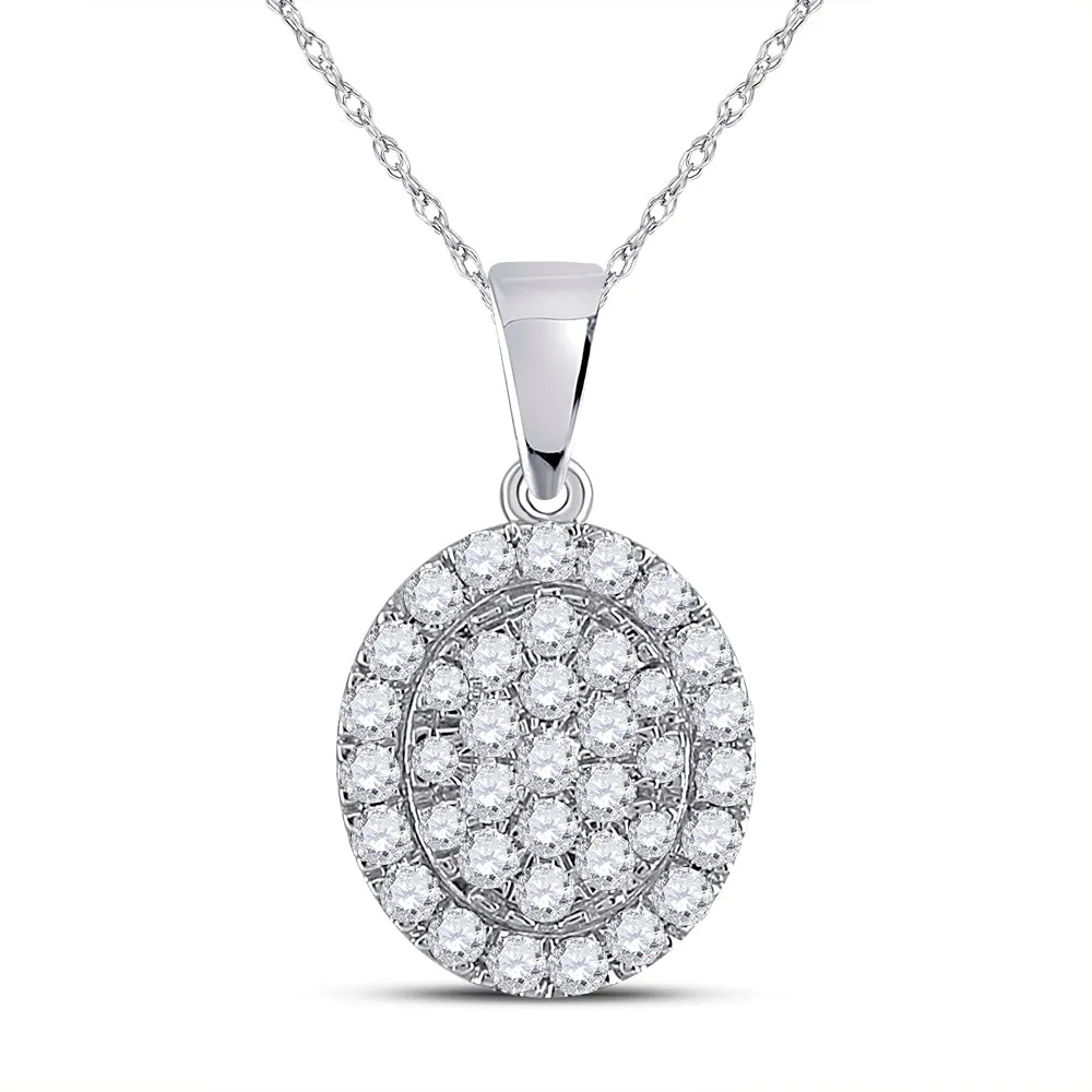 10kt White Gold Womens Round Diamond Oval Pendant 1/2 Cttw