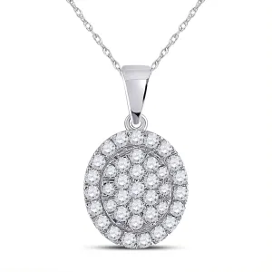 10kt White Gold Womens Round Diamond Oval Pendant 1/2 Cttw