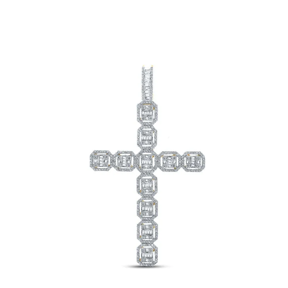 10kt Yellow Gold Mens Baguette Diamond Cross Charm Pendant 2-1/3 Cttw