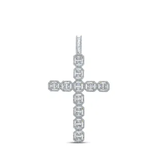10kt Yellow Gold Mens Baguette Diamond Cross Charm Pendant 2-1/3 Cttw