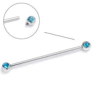 14 Gauge Blue Gem Internally Threaded Industrial Barbell 38mm