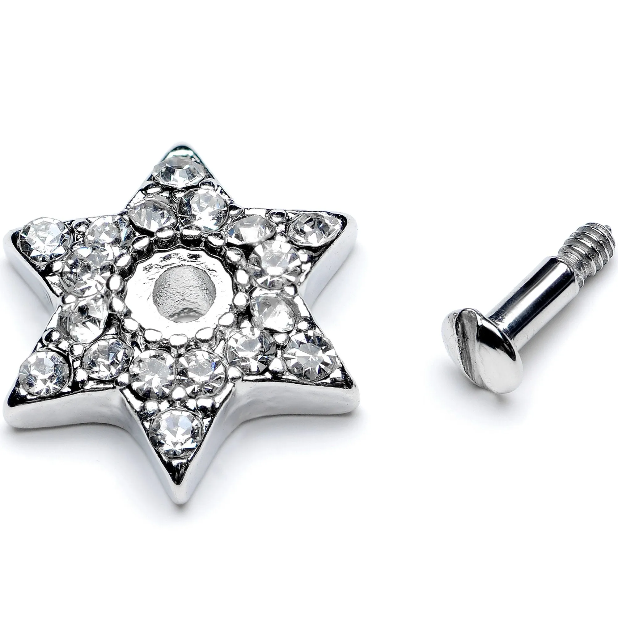 14 Gauge Clear Gem 10mm Six Point Star Dermal Top