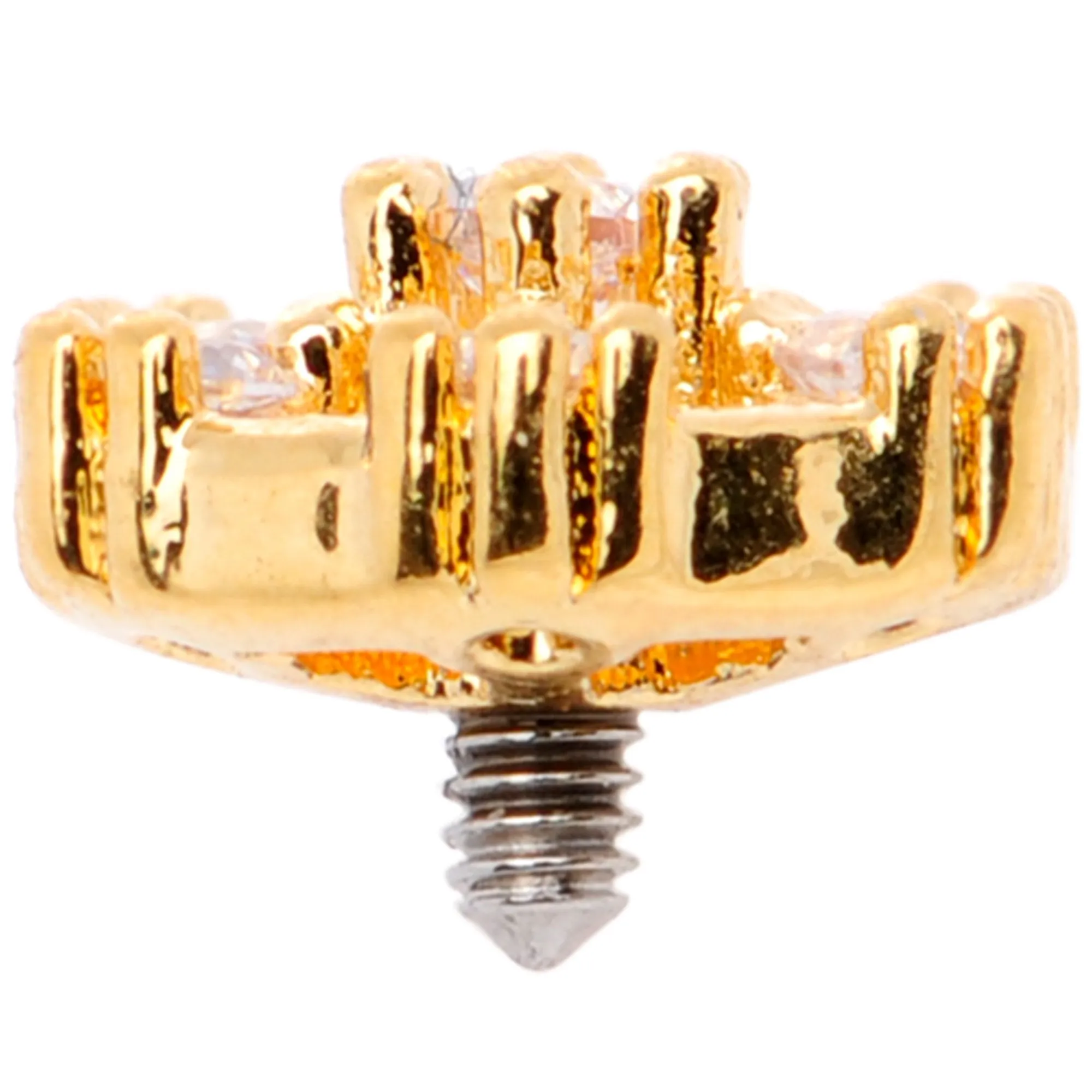 14 Gauge Clear Gem Gold Tone Externally Threaded Dermal Anchor Top