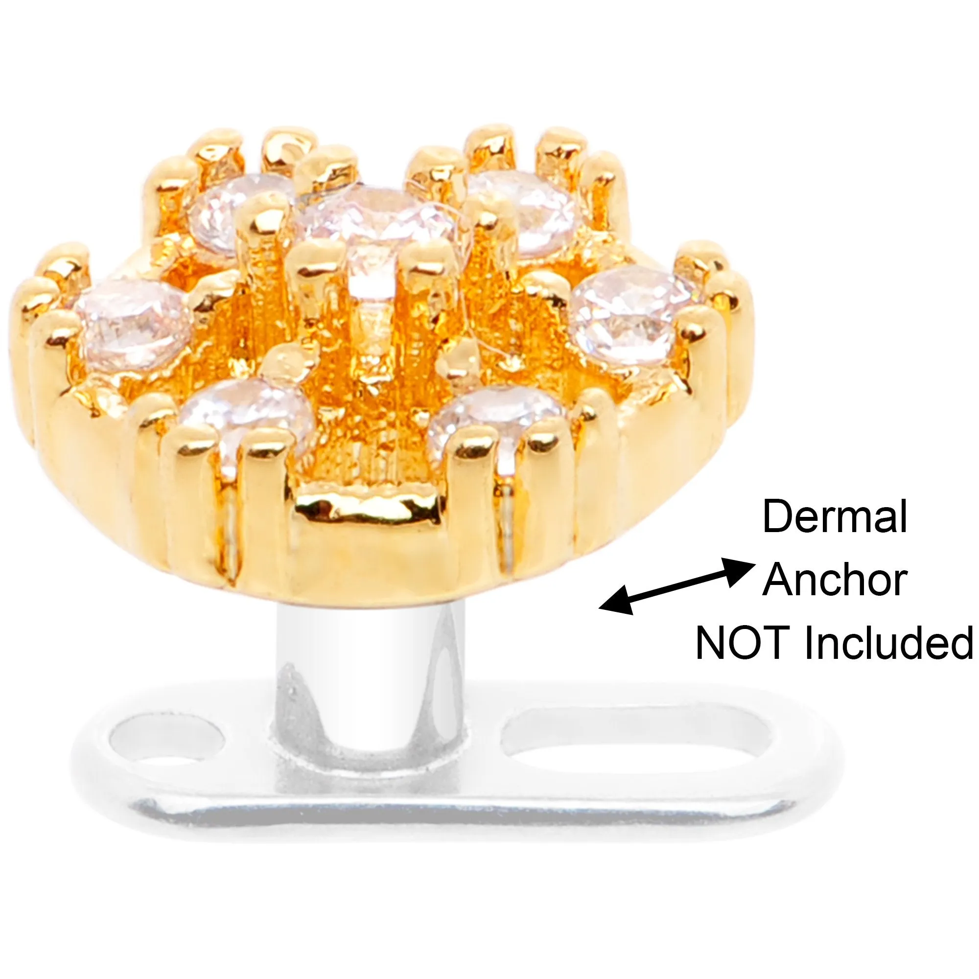 14 Gauge Clear Gem Gold Tone Externally Threaded Dermal Anchor Top