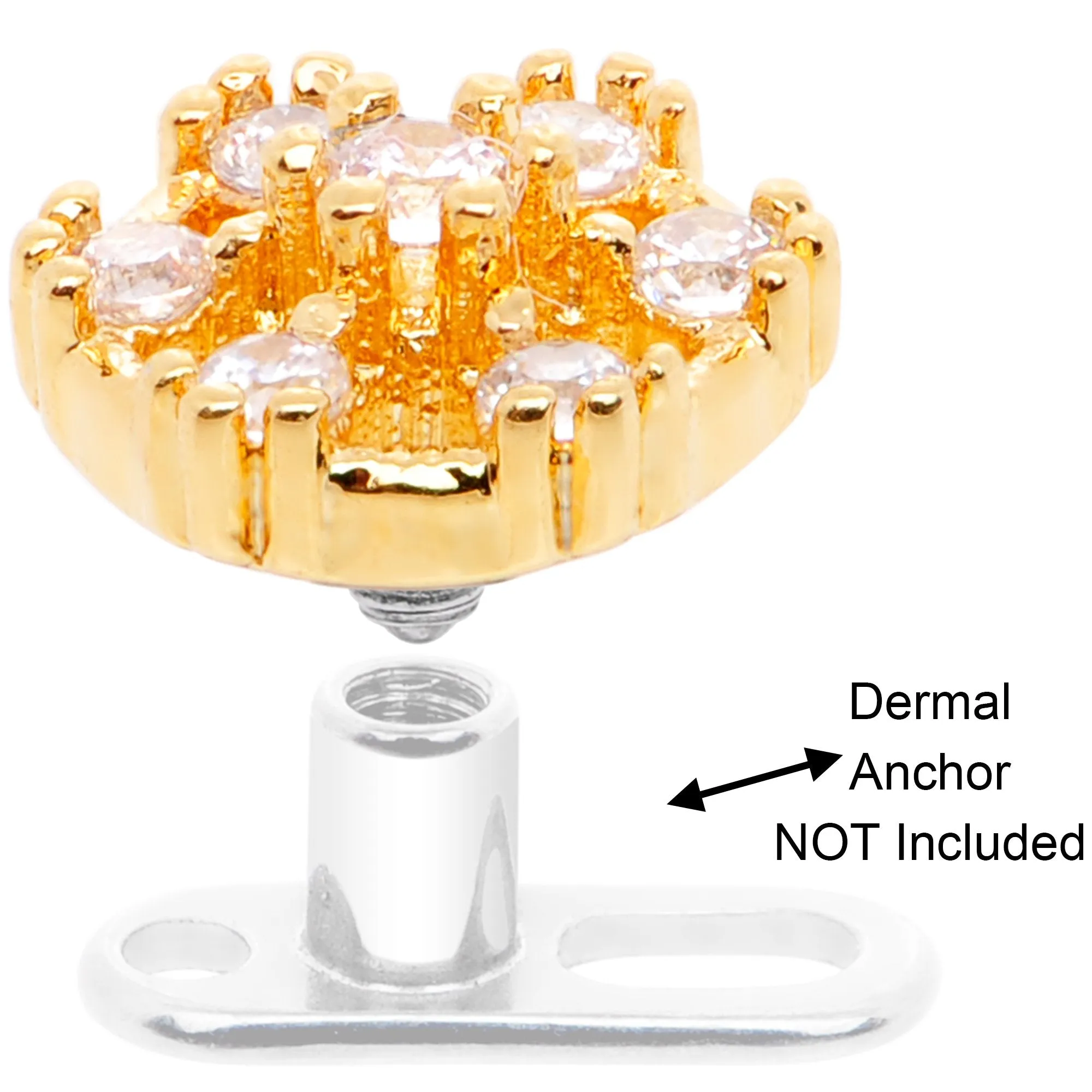 14 Gauge Clear Gem Gold Tone Externally Threaded Dermal Anchor Top