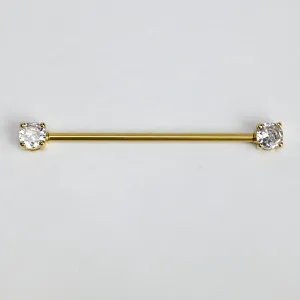 14 Gauge Clear Gem Gold Tone Internally Threaded Industrial Barbell 38mm