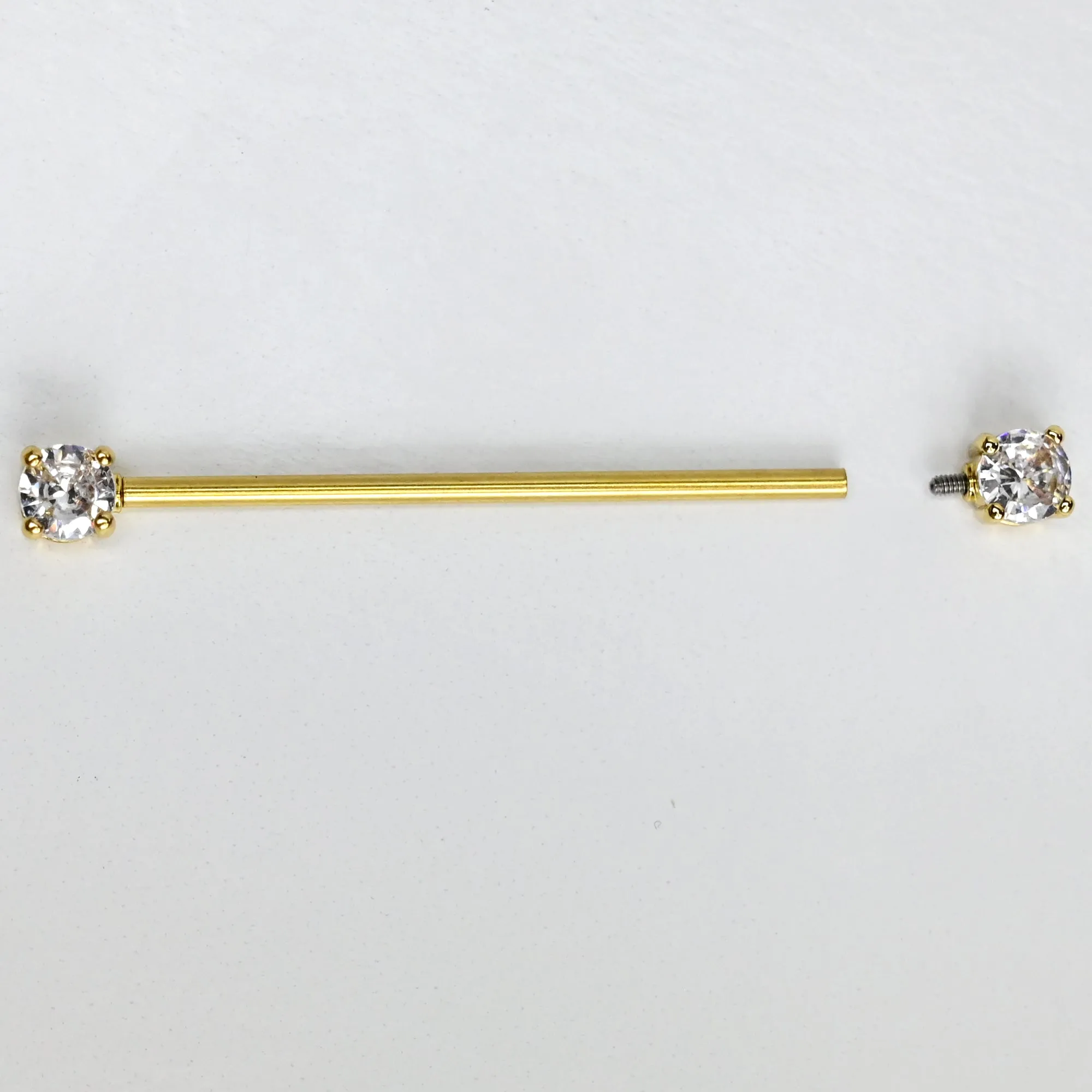 14 Gauge Clear Gem Gold Tone Internally Threaded Industrial Barbell 38mm