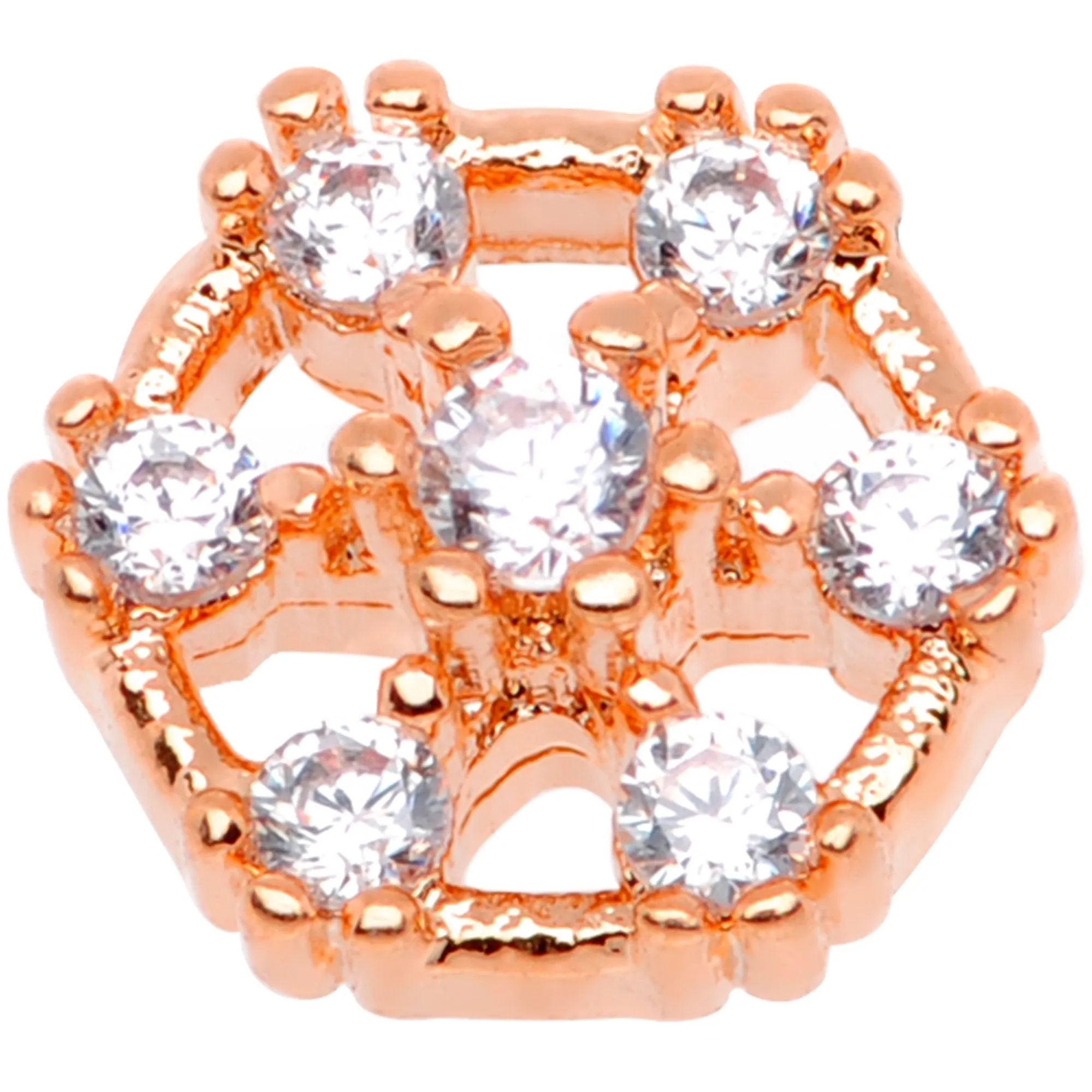 14 Gauge Clear Gem Rose Flower Tone Externally Threaded Dermal Anchor Top
