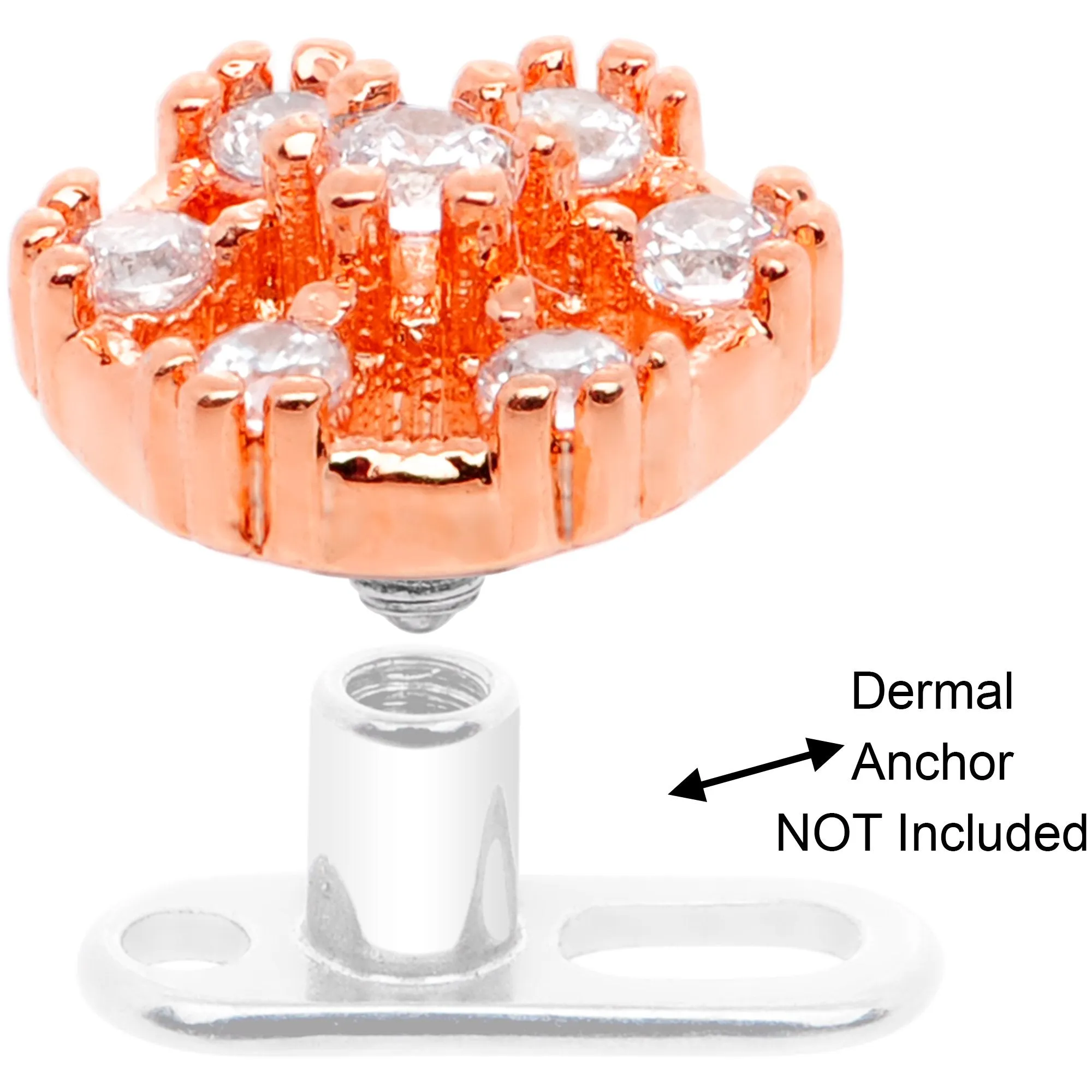 14 Gauge Clear Gem Rose Flower Tone Externally Threaded Dermal Anchor Top