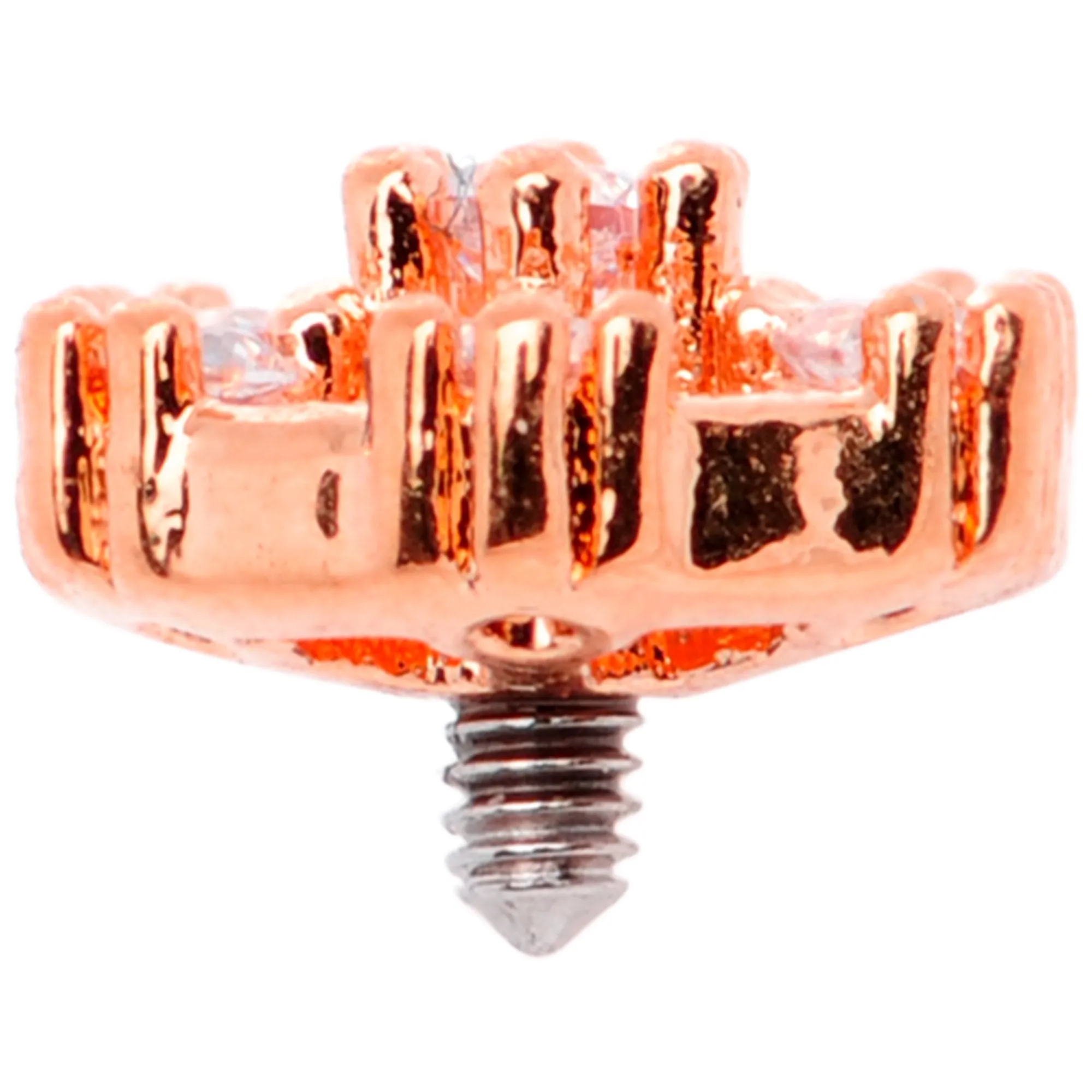 14 Gauge Clear Gem Rose Flower Tone Externally Threaded Dermal Anchor Top