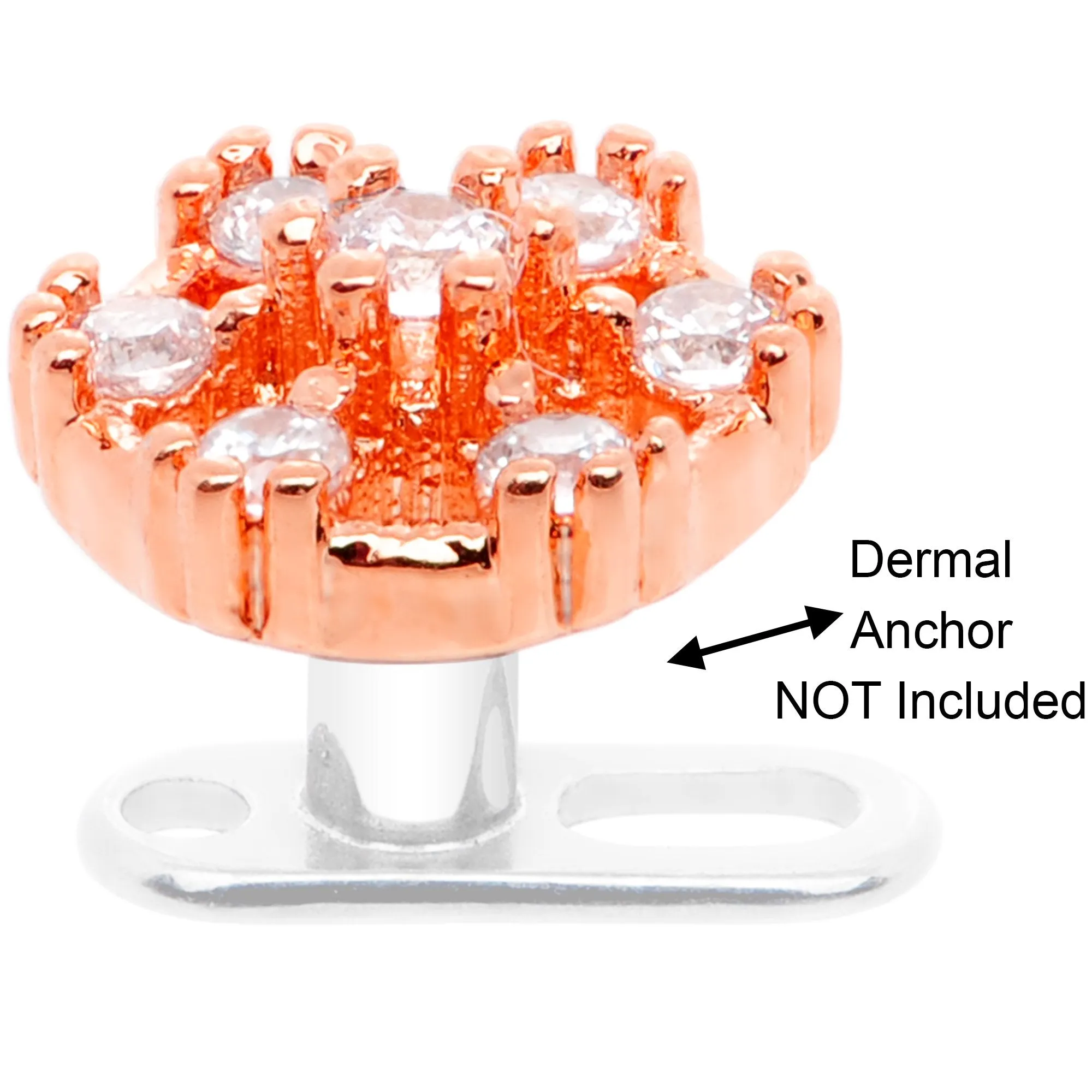 14 Gauge Clear Gem Rose Flower Tone Externally Threaded Dermal Anchor Top