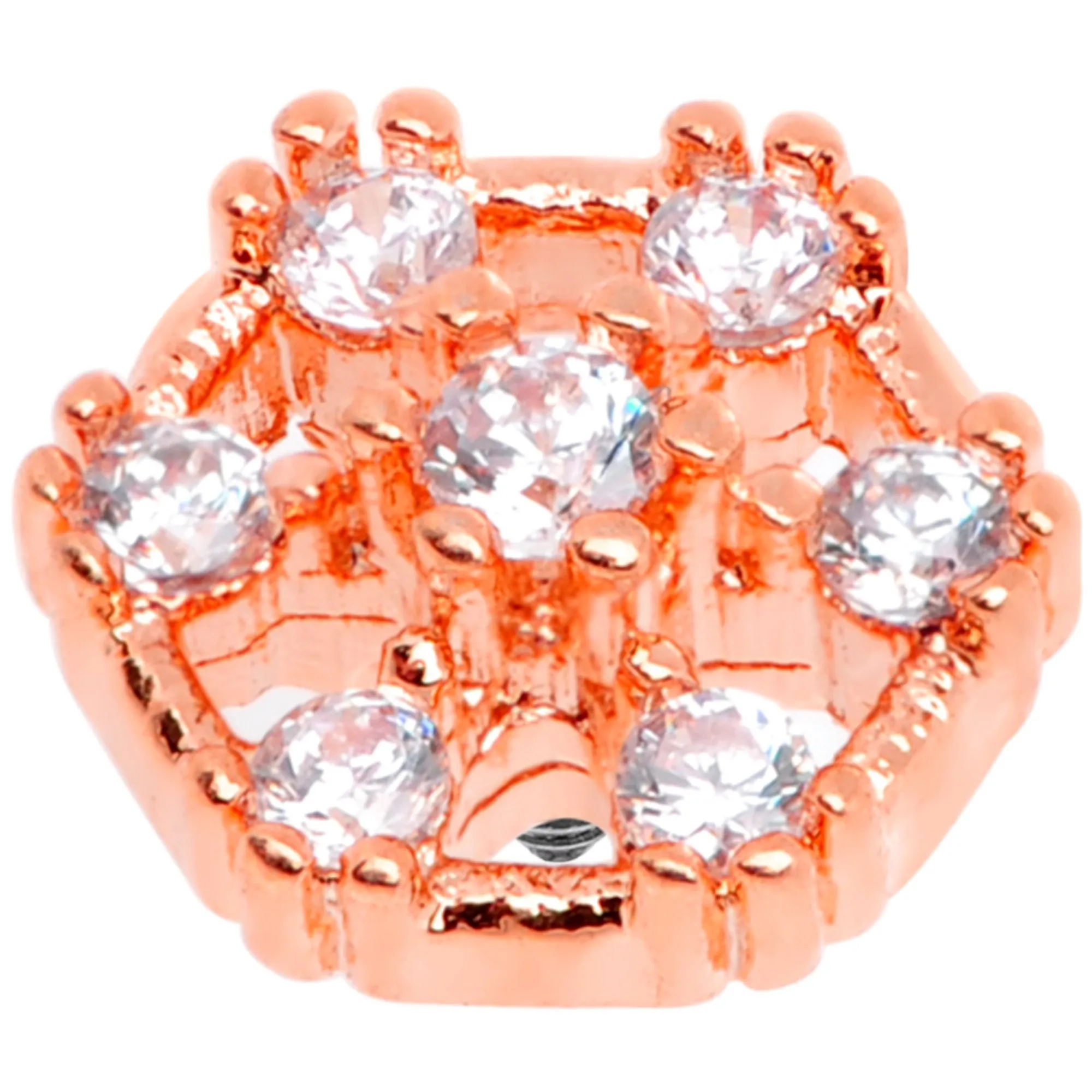 14 Gauge Clear Gem Rose Flower Tone Externally Threaded Dermal Anchor Top
