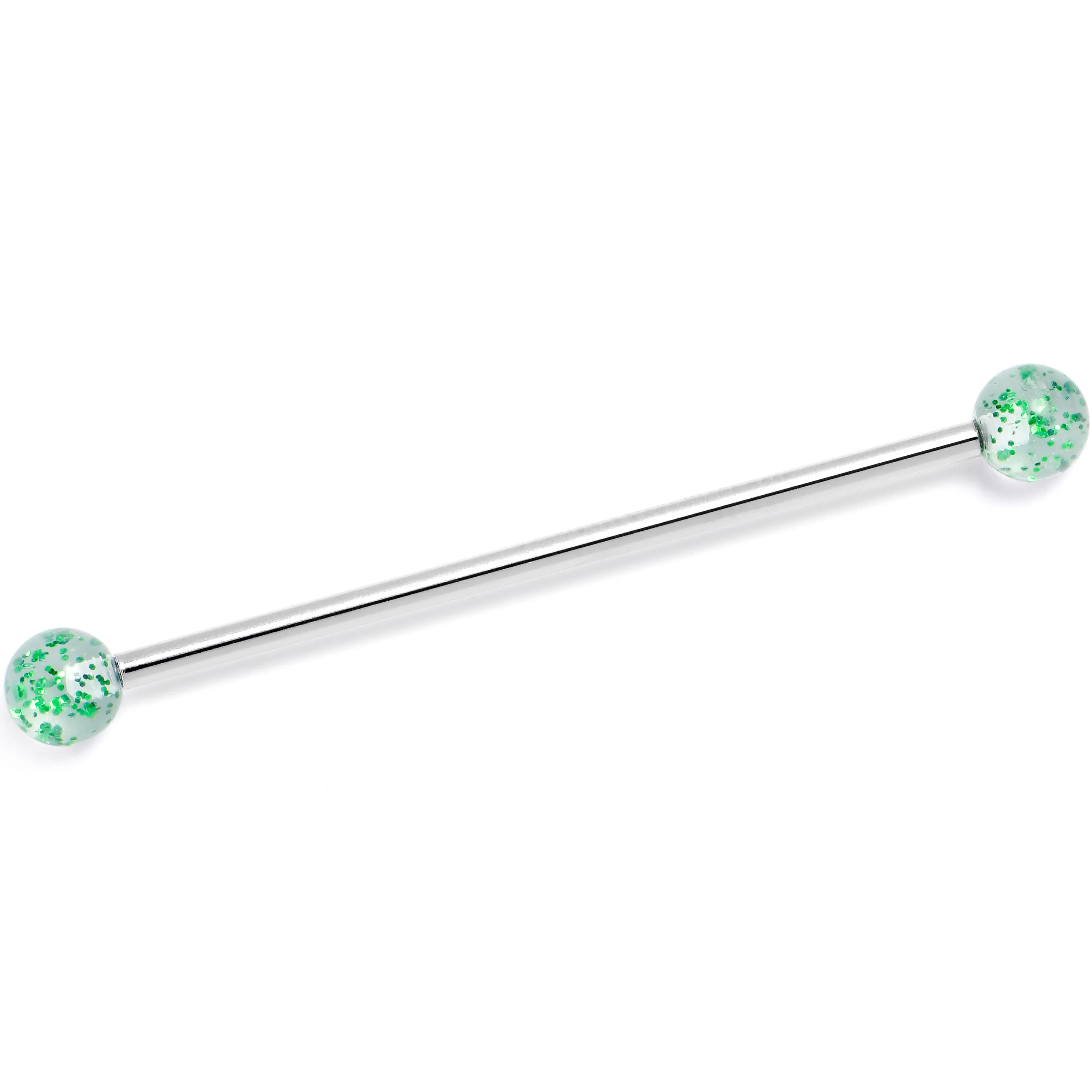 14 Gauge Internally Threaded Green Glitter Ends Industrial Barbell 38mm
