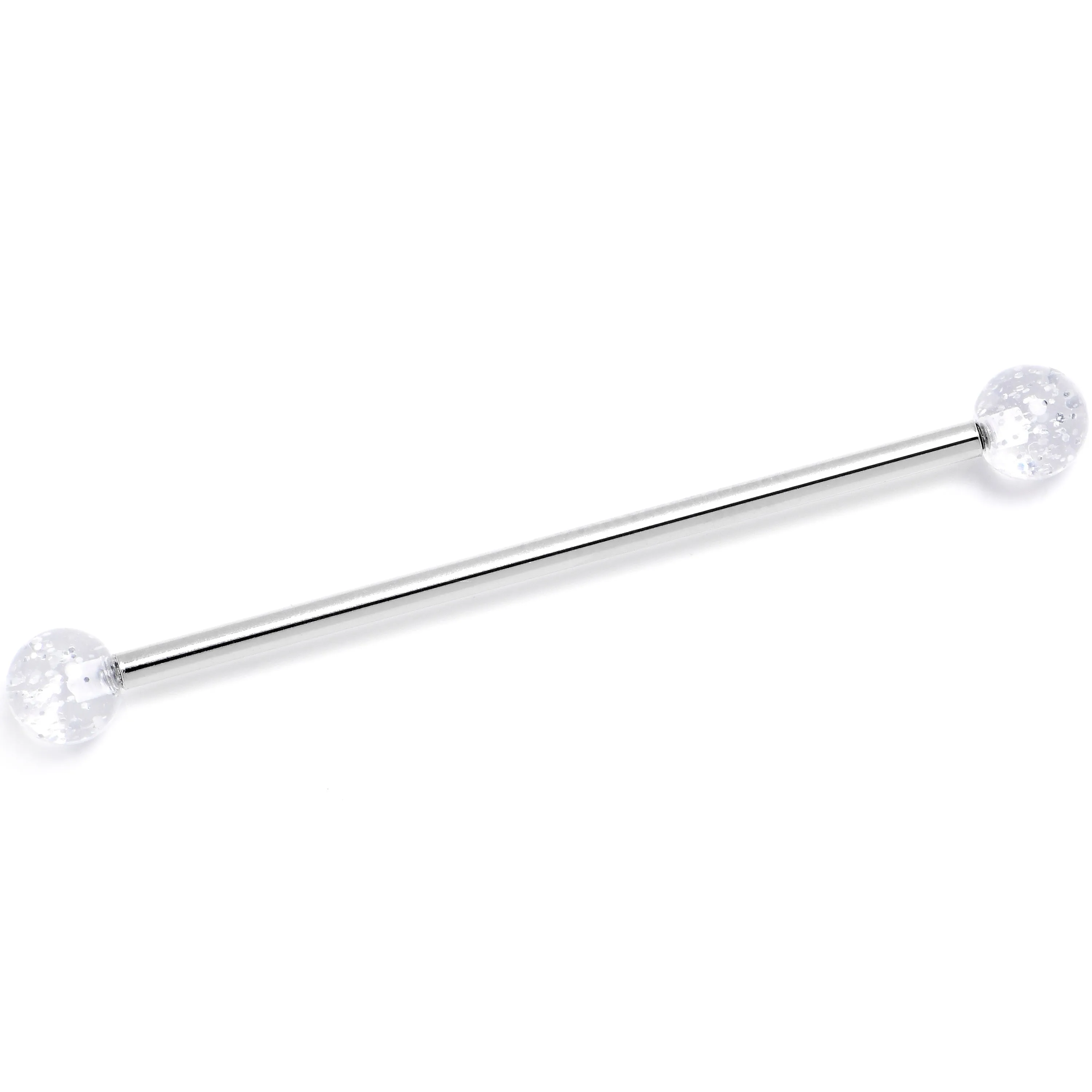 14 Gauge Internally Threaded White Glitter Ends Industrial Barbell 38mm