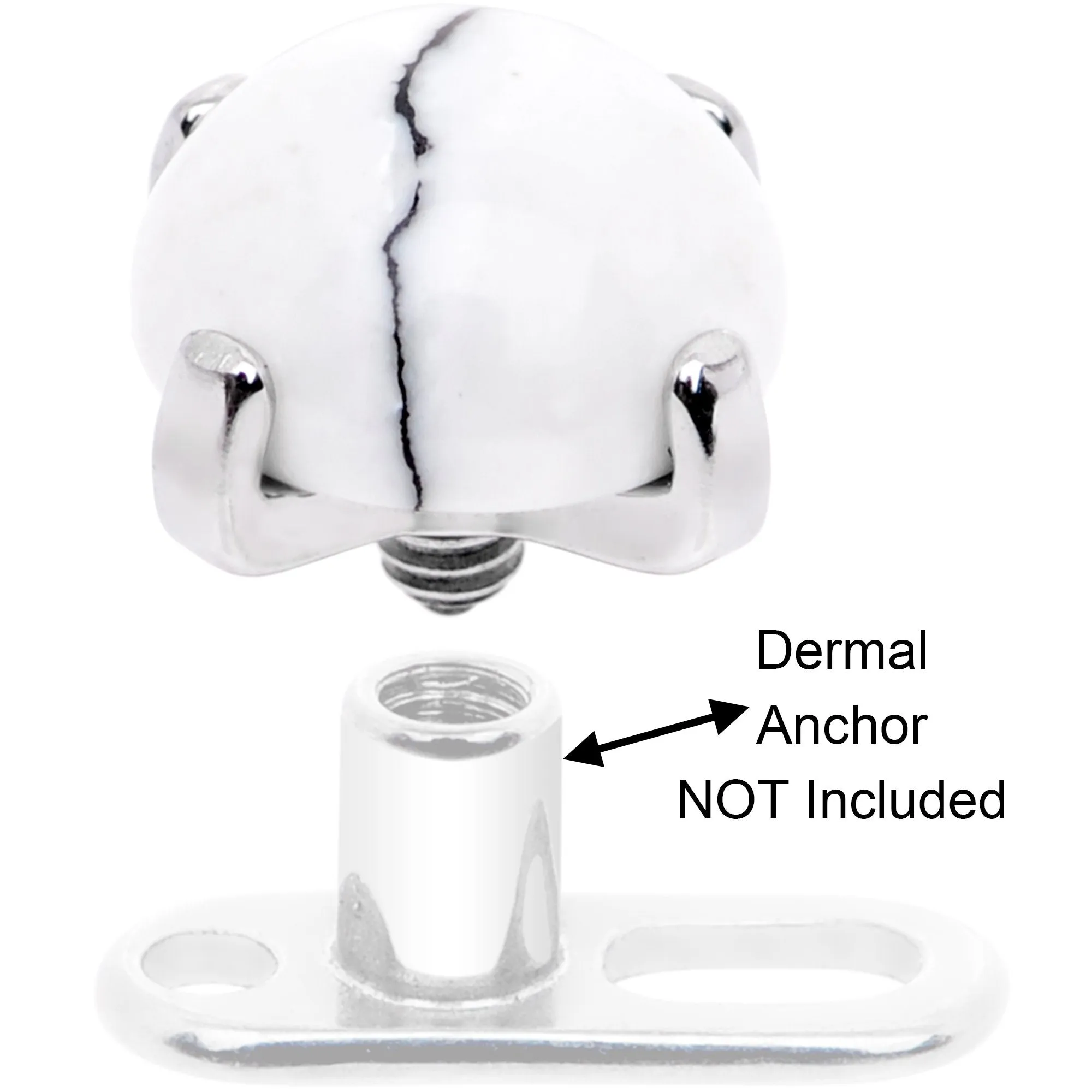 14 Gauge Natural White Howlite Externally Threaded Dermal Anchor Top