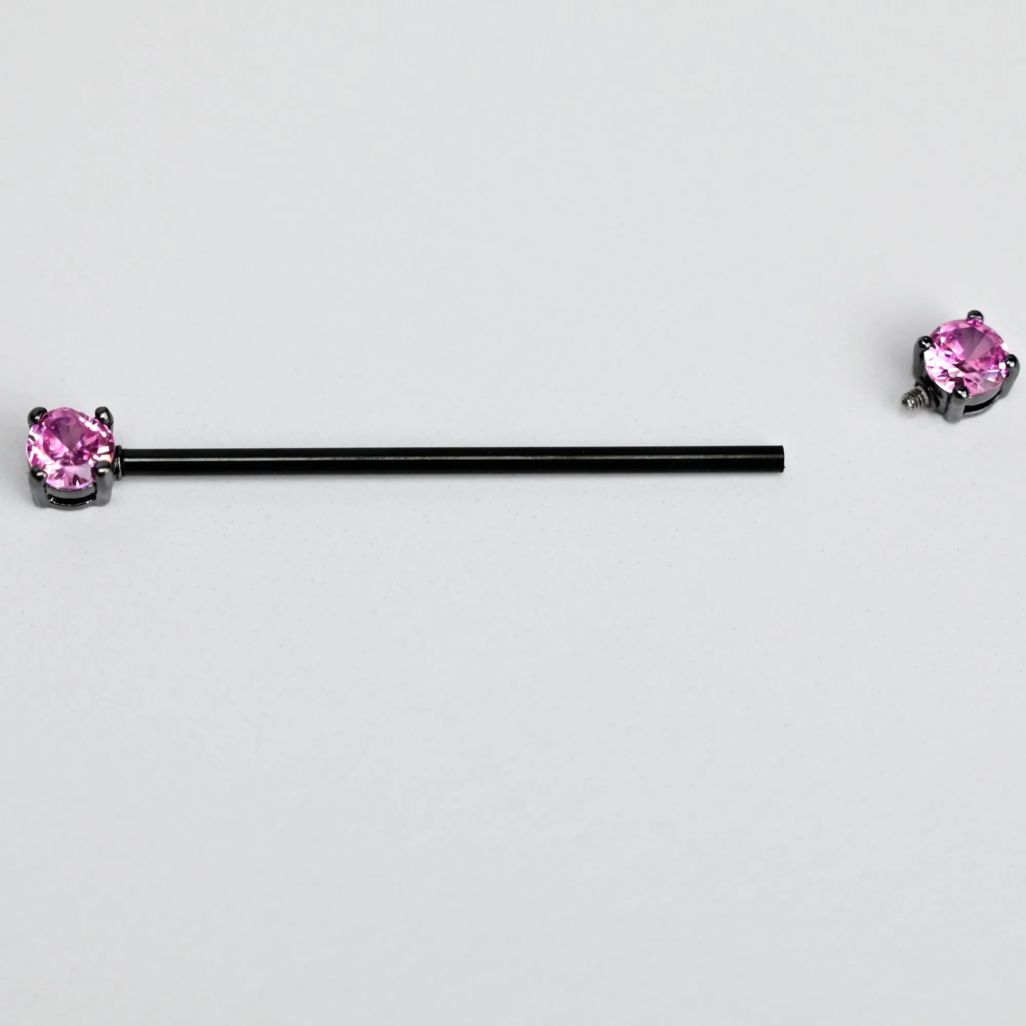 14 Gauge Pink Gem Black Forward Facing Internally Threaded Industrial Barbell 38mm