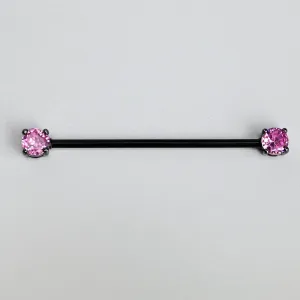 14 Gauge Pink Gem Black Forward Facing Internally Threaded Industrial Barbell 38mm