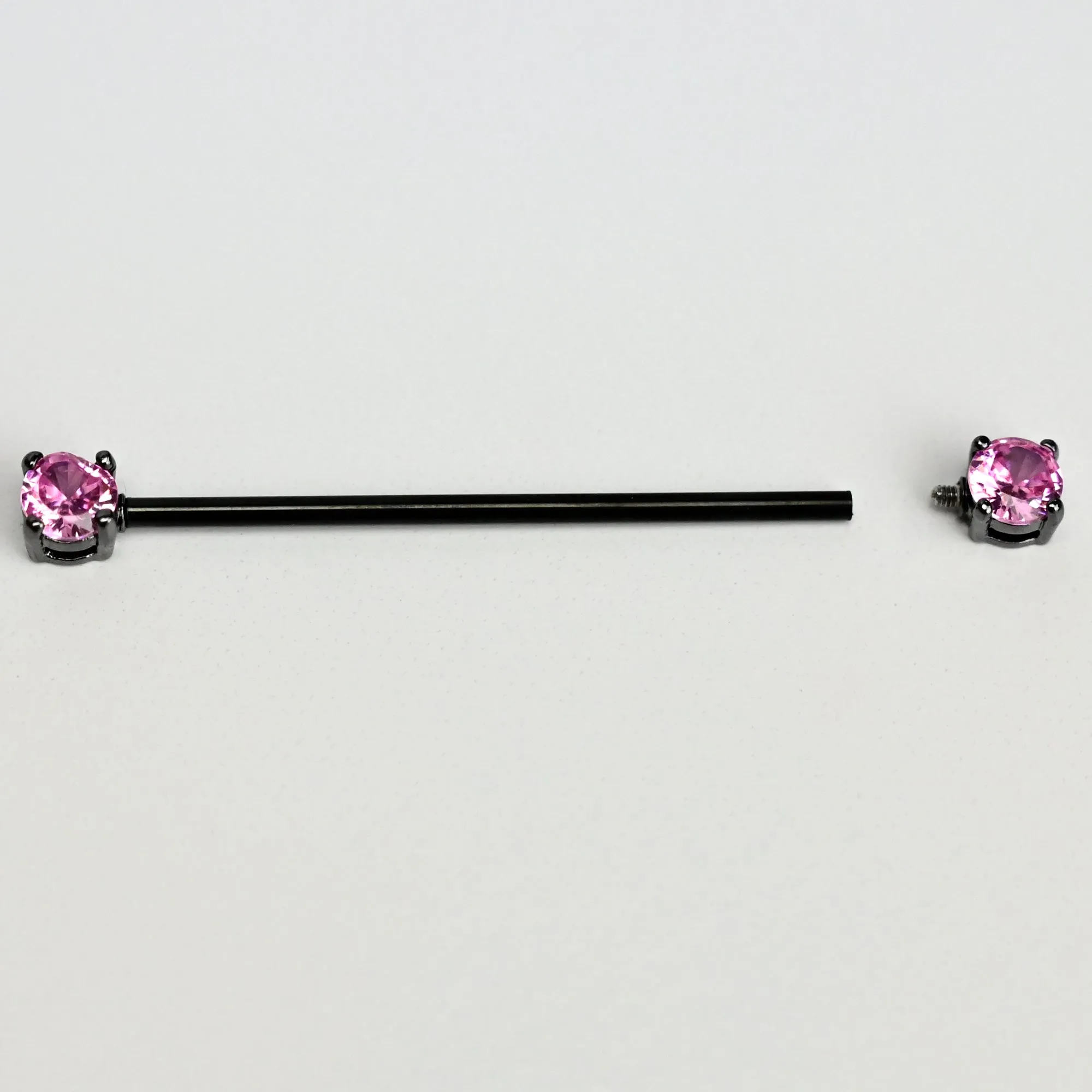 14 Gauge Pink Gem Black Forward Facing Internally Threaded Industrial Barbell 38mm