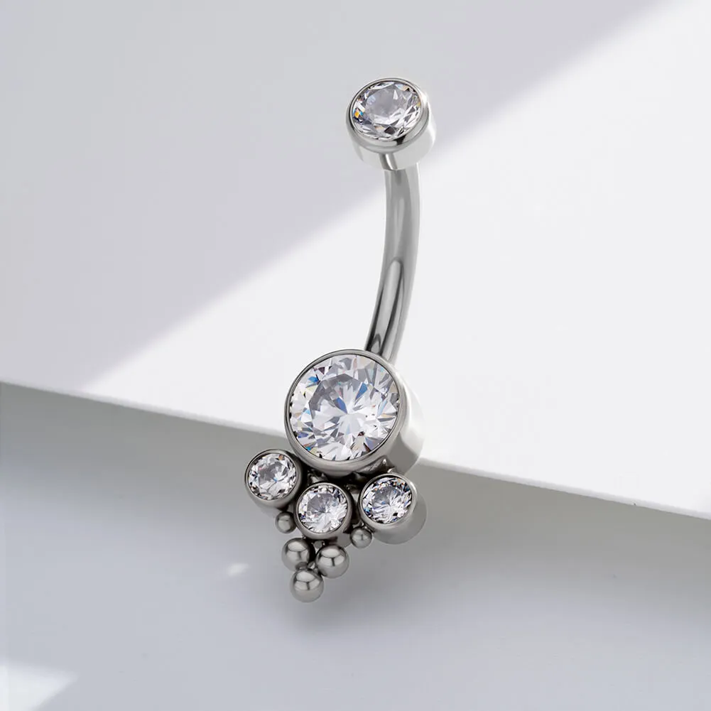 14G Titanium Internally Threaded Clear CZ Gems Belly Button Ring