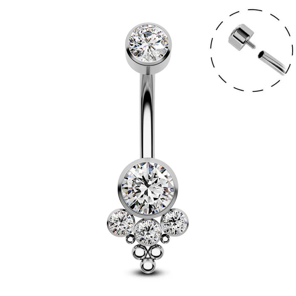 14G Titanium Internally Threaded Clear CZ Gems Belly Button Ring