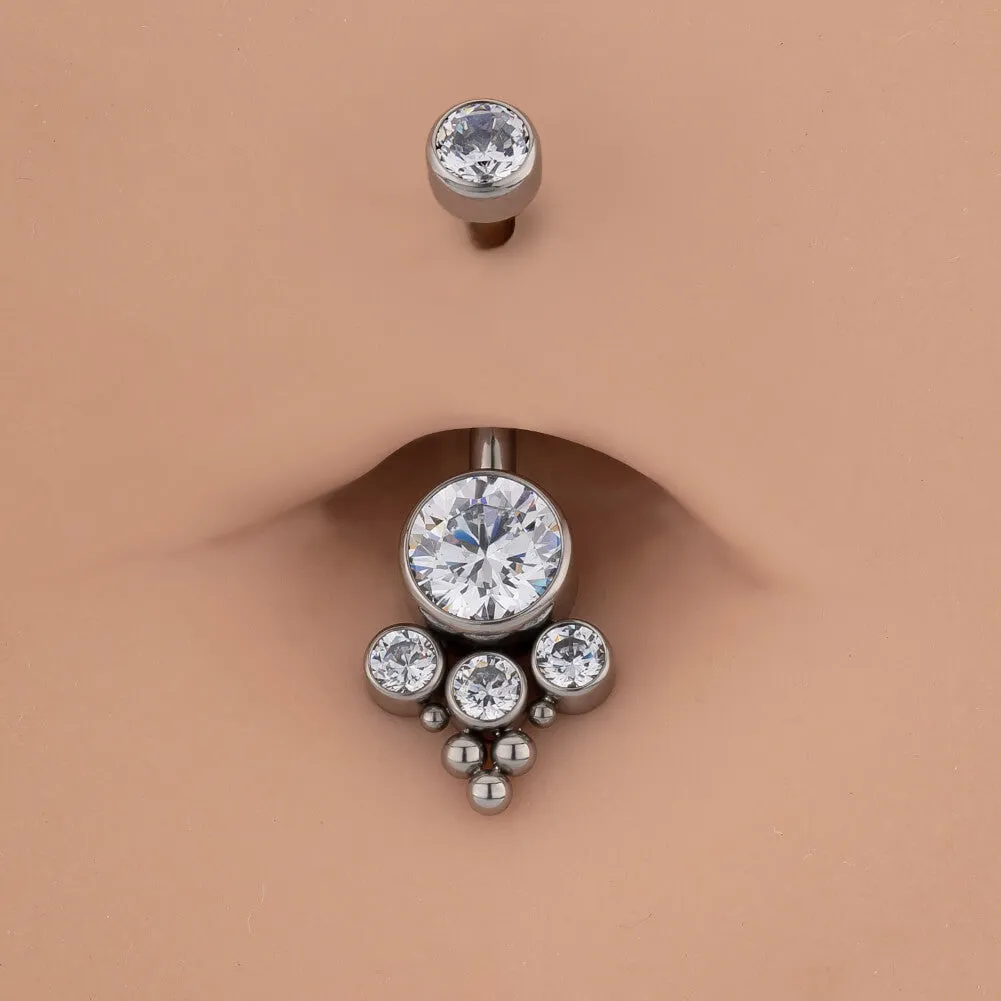 14G Titanium Internally Threaded Clear CZ Gems Belly Button Ring