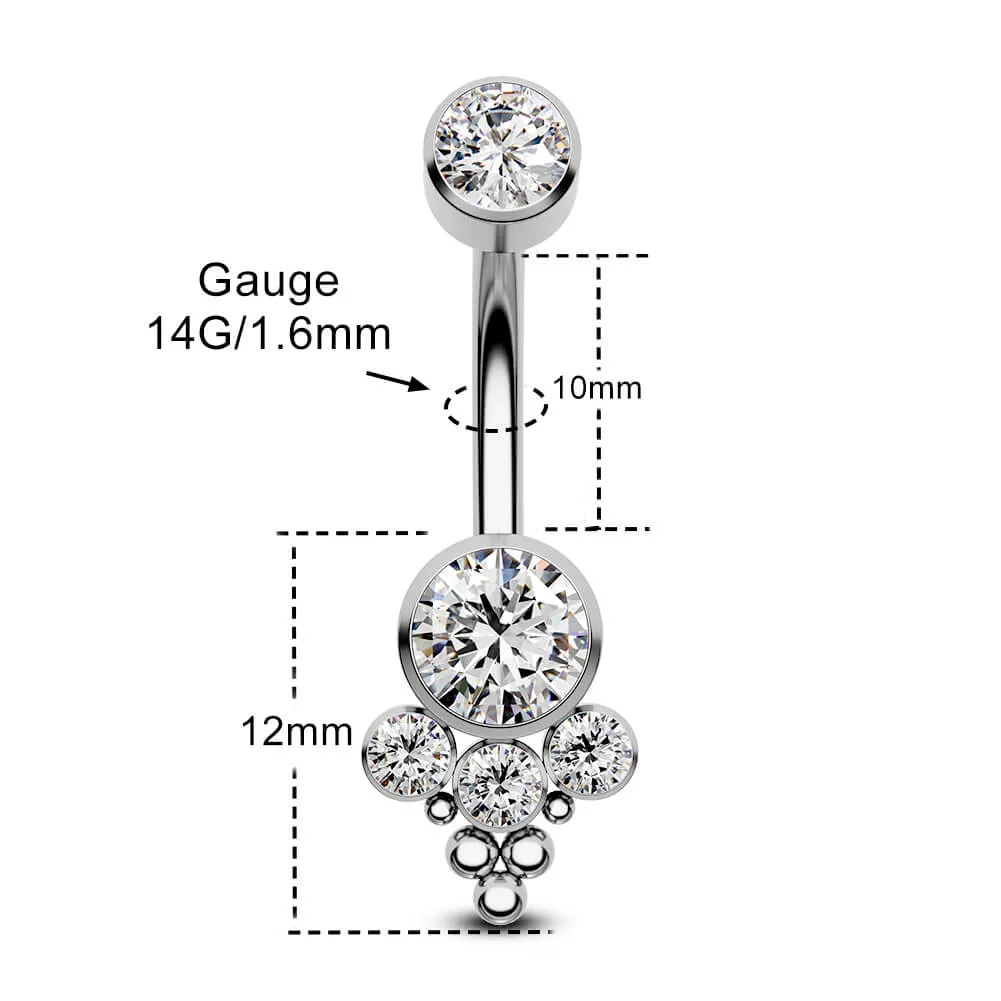 14G Titanium Internally Threaded Clear CZ Gems Belly Button Ring