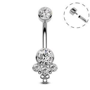 14G Titanium Internally Threaded Clear CZ Gems Belly Button Ring