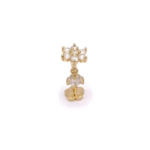 14k CZ Flower Cluster & Hanging Stone Internal Threaded Stud