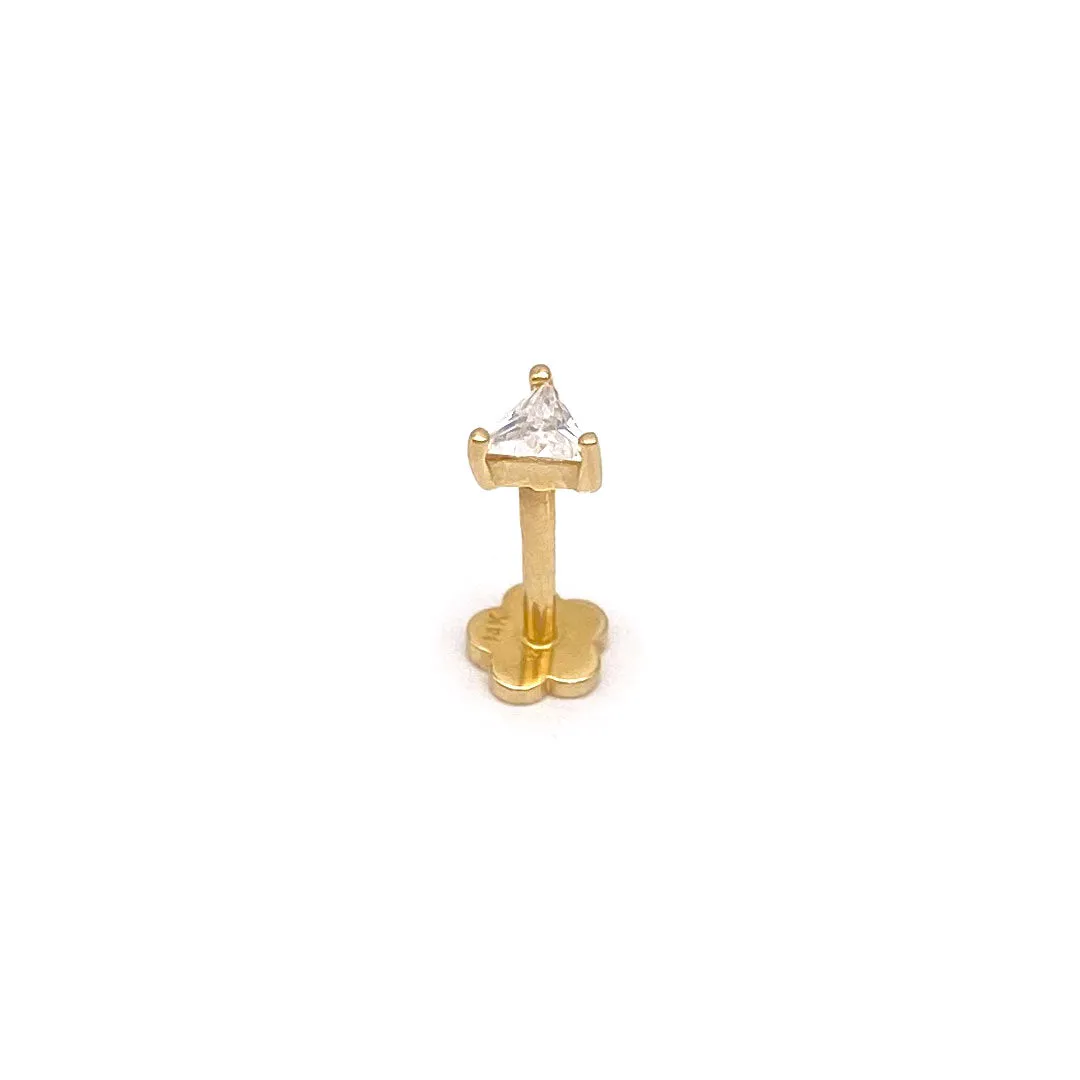 14k CZ Triangle Cut Internal Threaded Stud