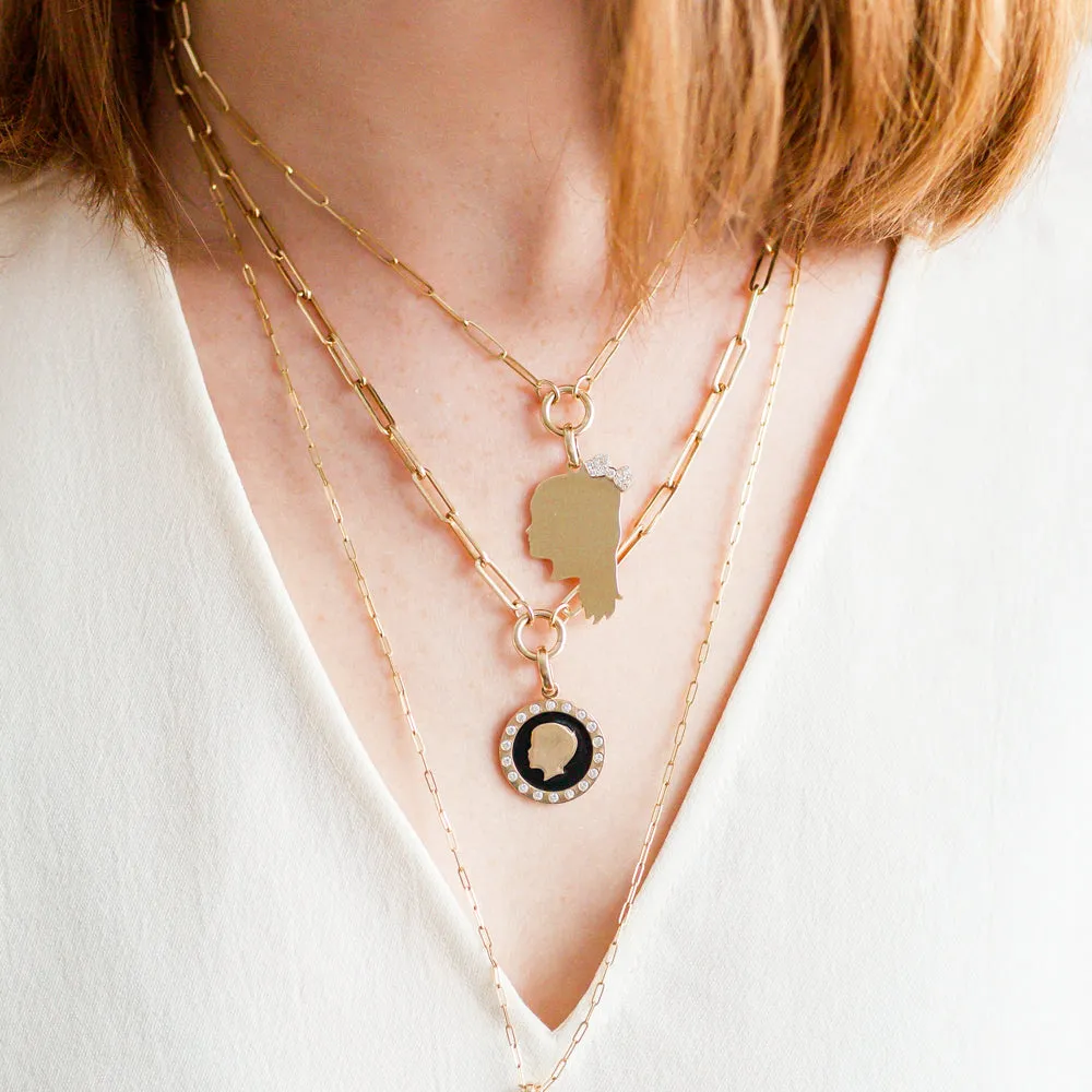 14K Gold Partial Pavé Diamond Silhouette Charm Necklace