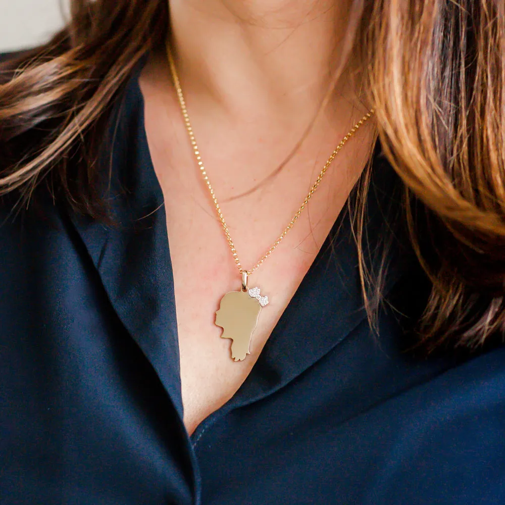 14K Gold Partial Pavé Diamond Silhouette Charm Necklace