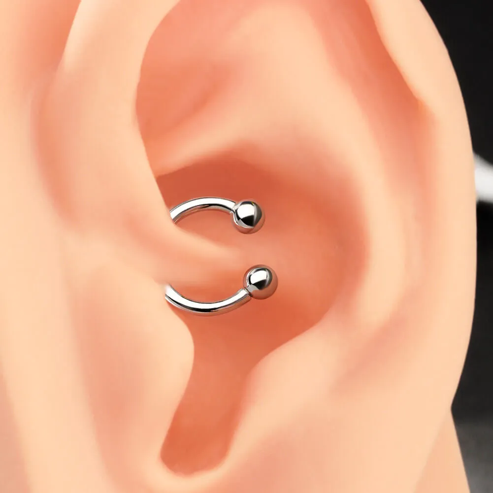 14k White Gold 16G Internally Threaded Ball End Horseshoe Circular Barbell