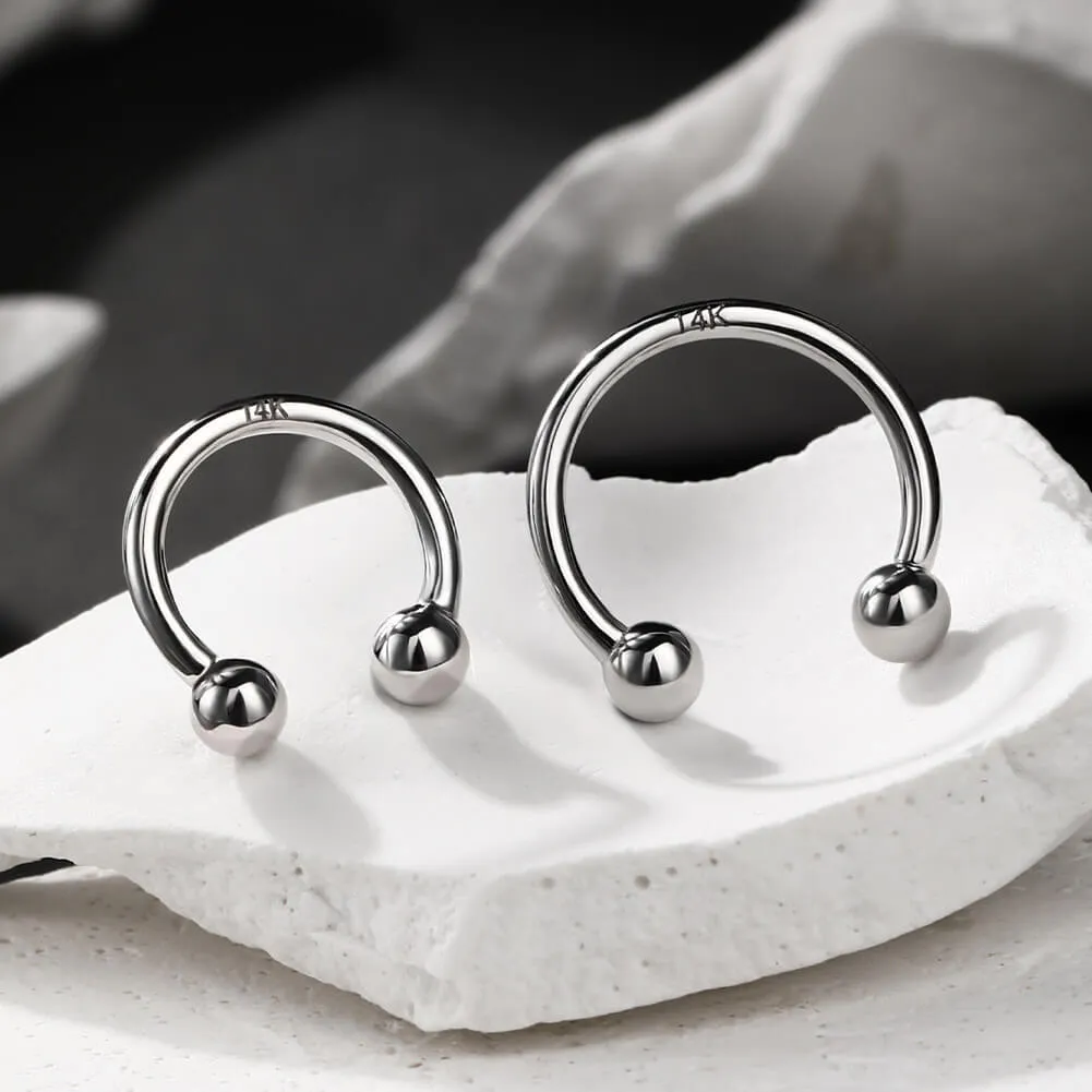 14k White Gold 16G Internally Threaded Ball End Horseshoe Circular Barbell