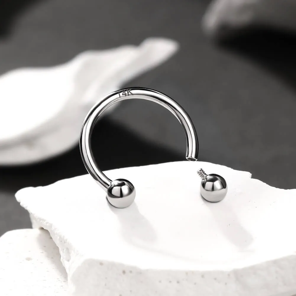 14k White Gold 16G Internally Threaded Ball End Horseshoe Circular Barbell