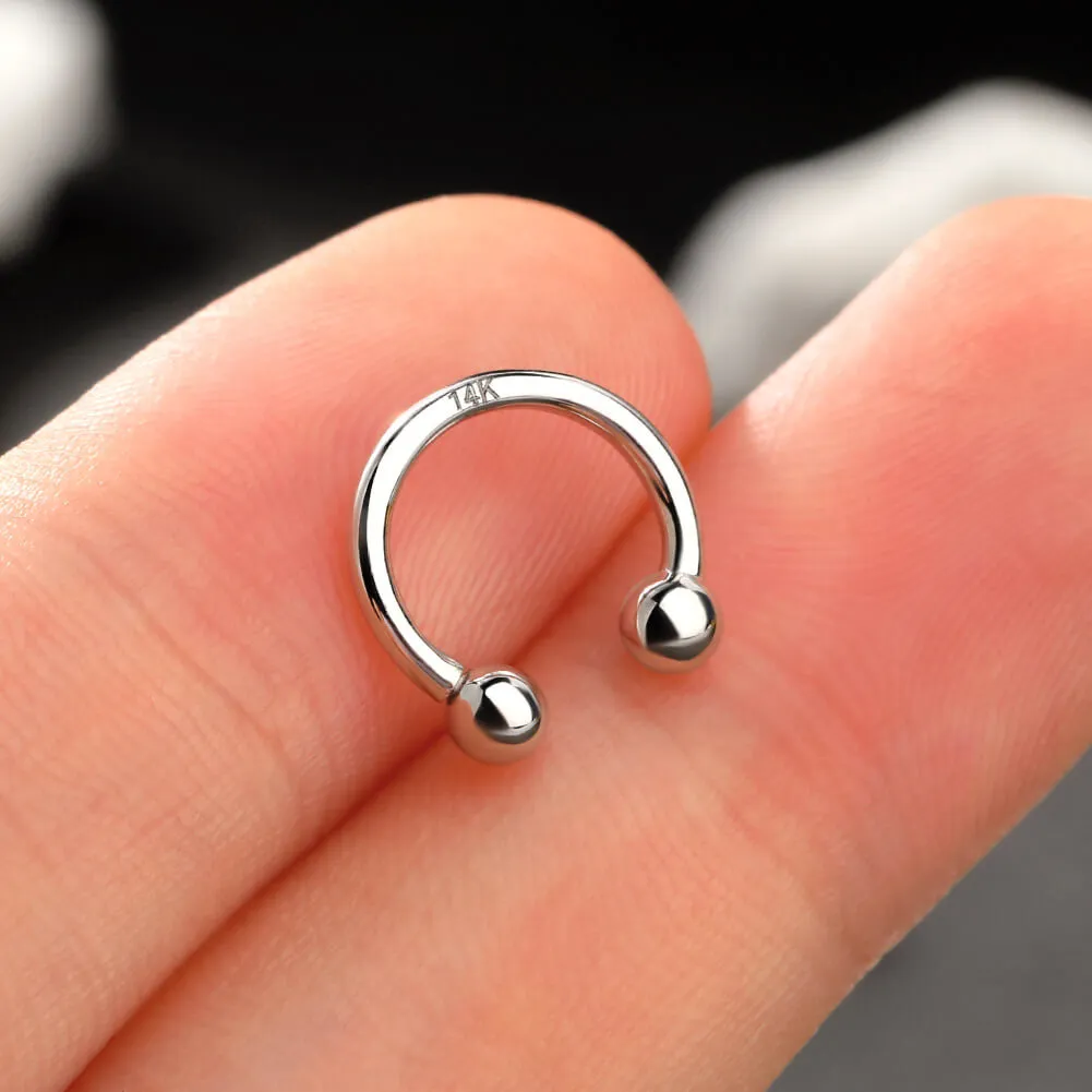 14k White Gold 16G Internally Threaded Ball End Horseshoe Circular Barbell