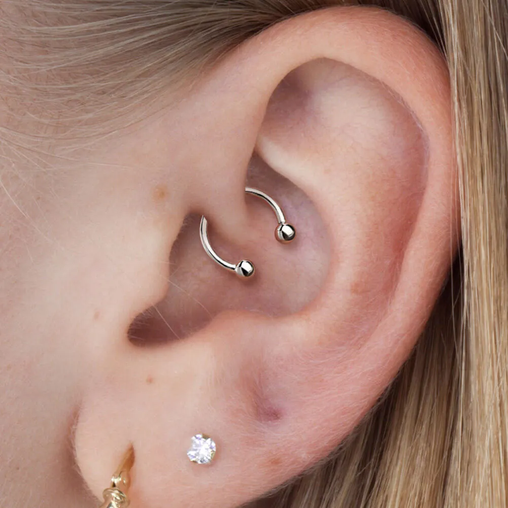 14k White Gold 16G Internally Threaded Ball End Horseshoe Circular Barbell