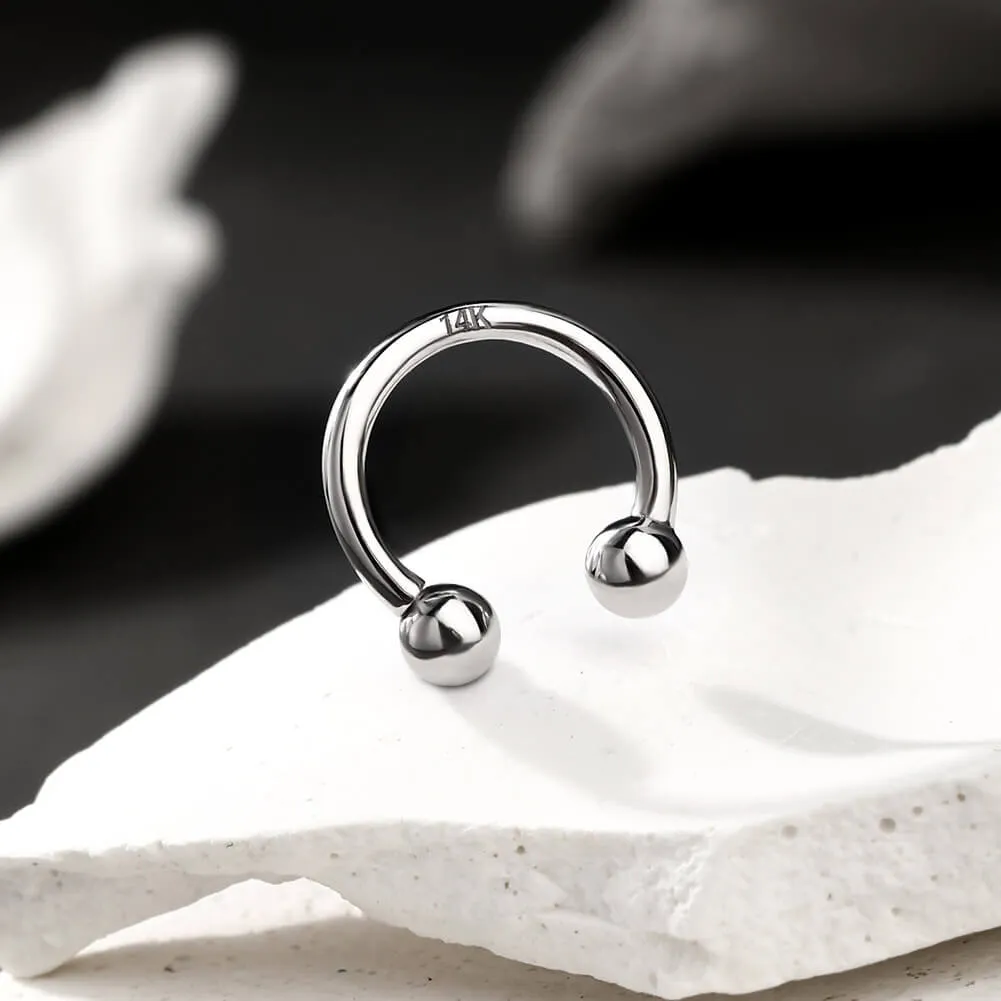 14k White Gold 16G Internally Threaded Ball End Horseshoe Circular Barbell