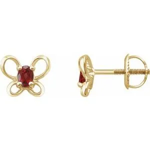 14K Yellow 4x3 mm Oval January Youth Butterfly Birthstone Earrings