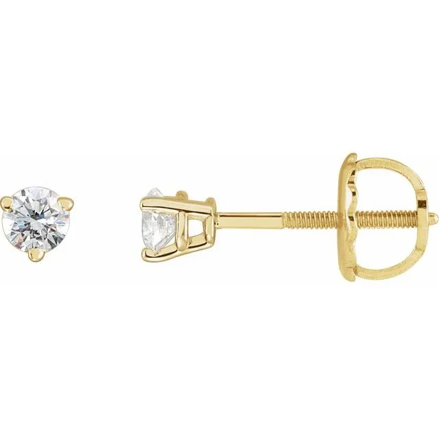 14K Yellow Gold 1/8 CTW Natural Diamond Threaded Post Earrings