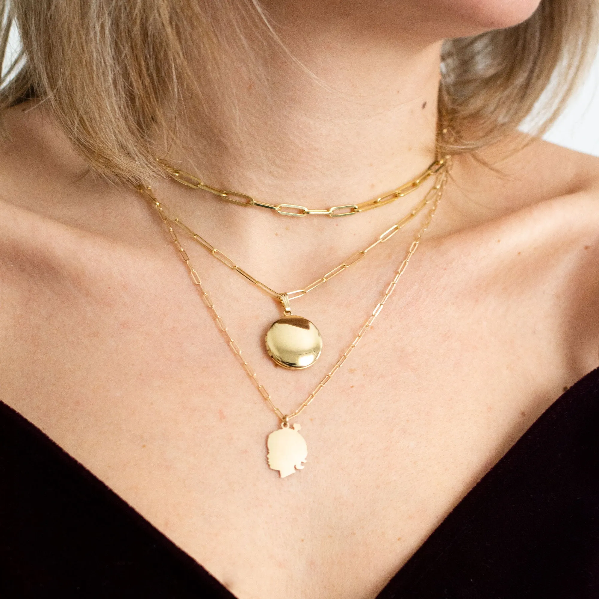 14k Yellow Gold Large Silhouette Locket Necklace