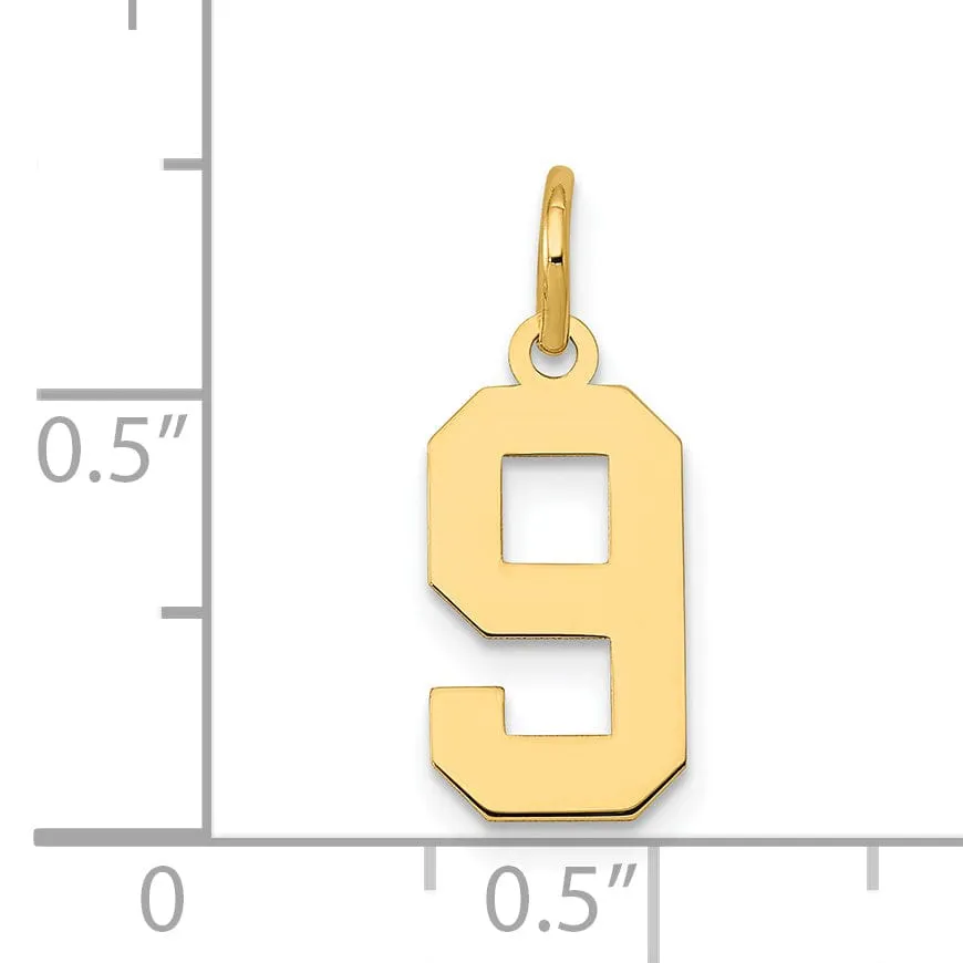 14k Yellow Gold Polished Finish Small Size Number 9 Charm Pendant
