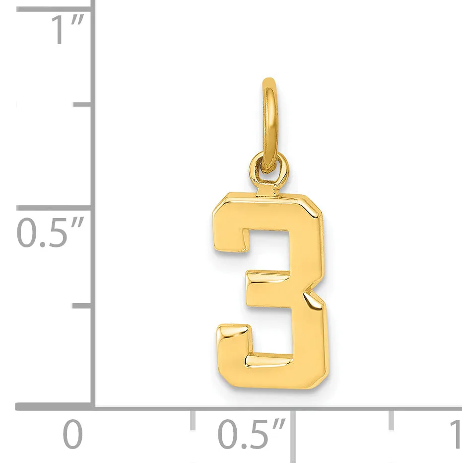 14k yellow gold small polished number 3 charm