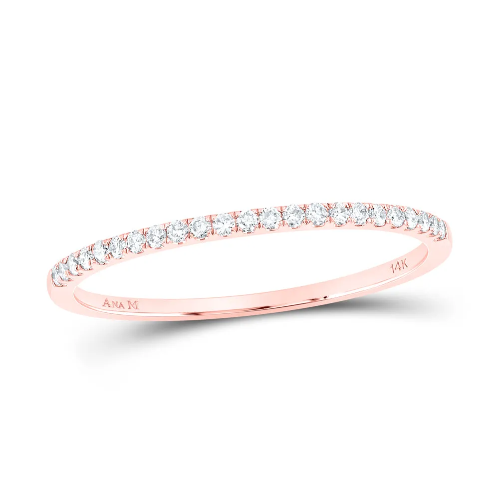 14kt Rose Gold Womens Round Diamond Timeless Stackable Band Ring 1/8 Cttw